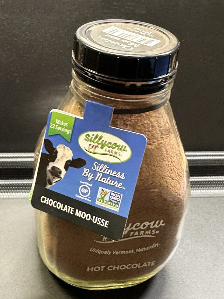 A photo of a jar of Sillycow hot chocolate